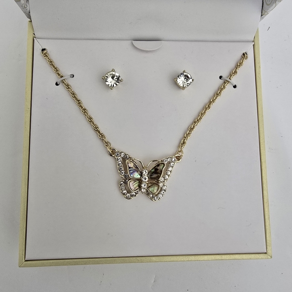 nwt CHARTER CLUB Gold-Tone Crystal Butterfly Pendant Necklace and Stud Earrings - Picture 1 of 8